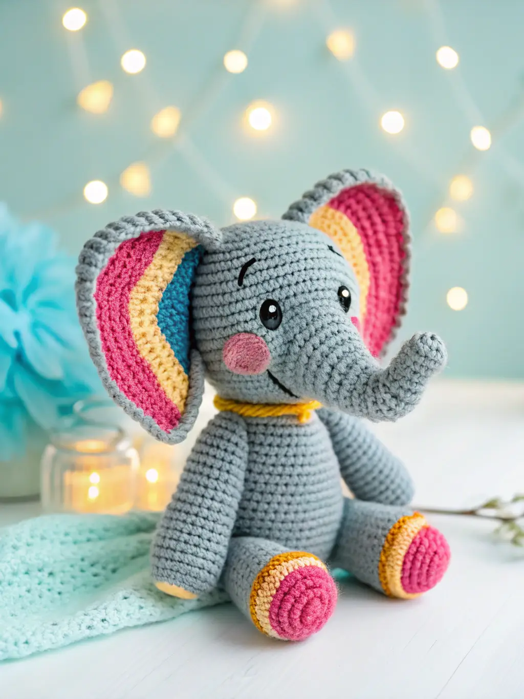 Close-up studio shot of 'Léo the Lion', a crocheted plush toy with a friendly expression, showcasing its soft, textured yarn and meticulous craftsmanship, set against a warm, inviting background.